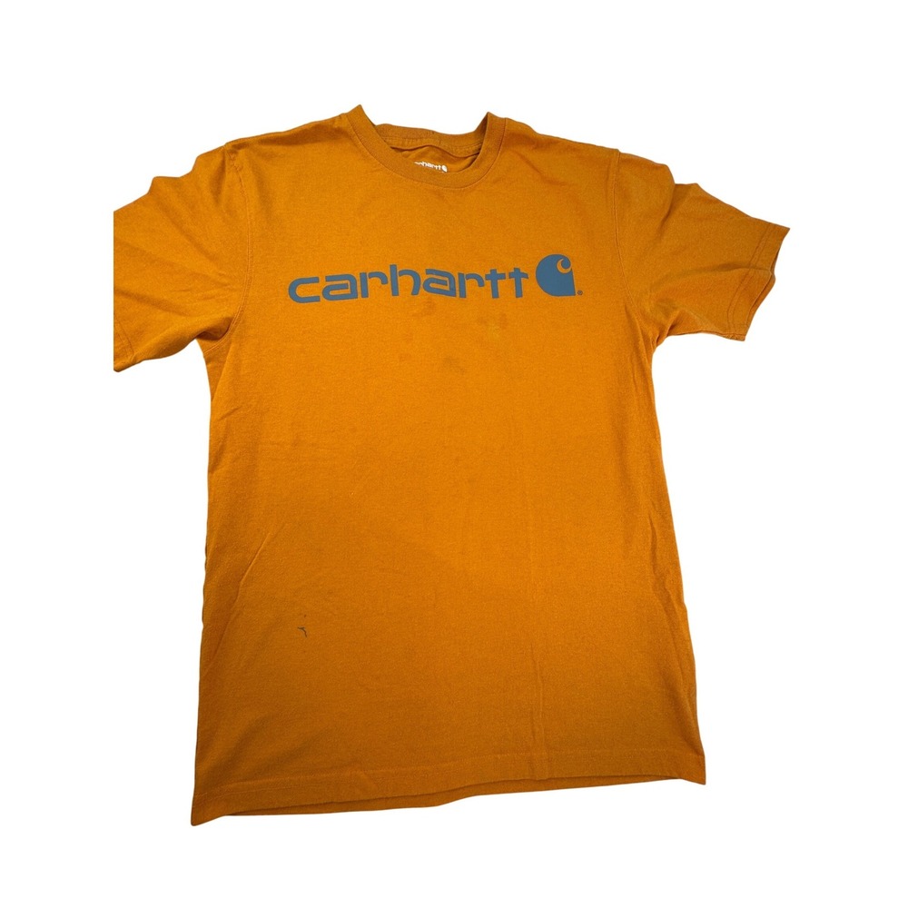 Carhartt Mens Loose Fit Graphic Logo T-Shirt Orange TK0195-M Small stains